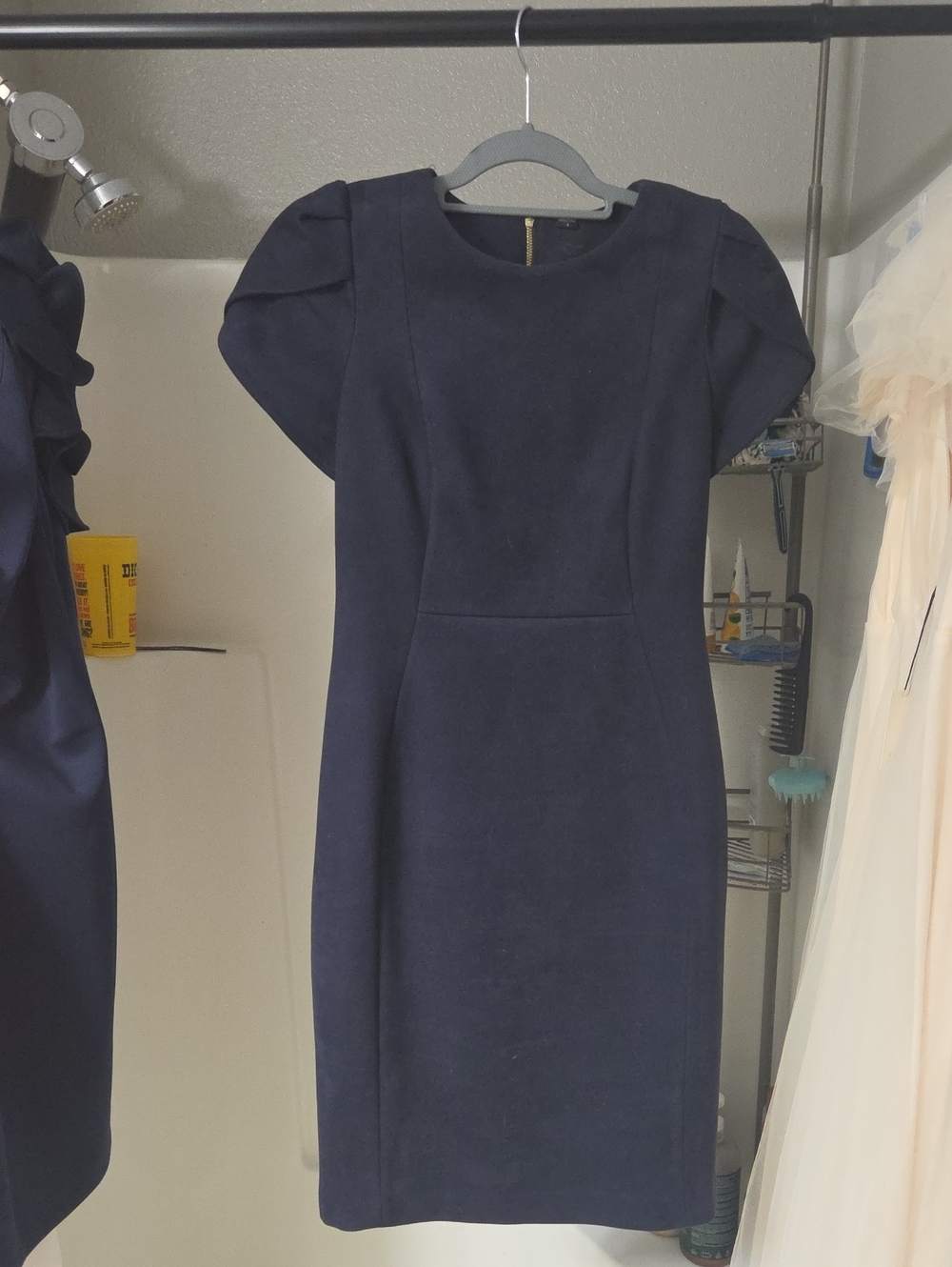 Calvin Klein Navy Puff-Sleeve Sheath Midi Dress